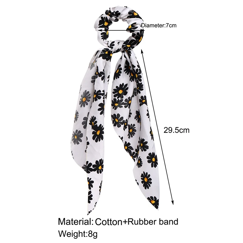 

Floral Print Scrunchies Women Ponytail Scarf Bow Knotted Hair Rope Elastic Hair Band Long Streamers Simple Daisy Hair Ties