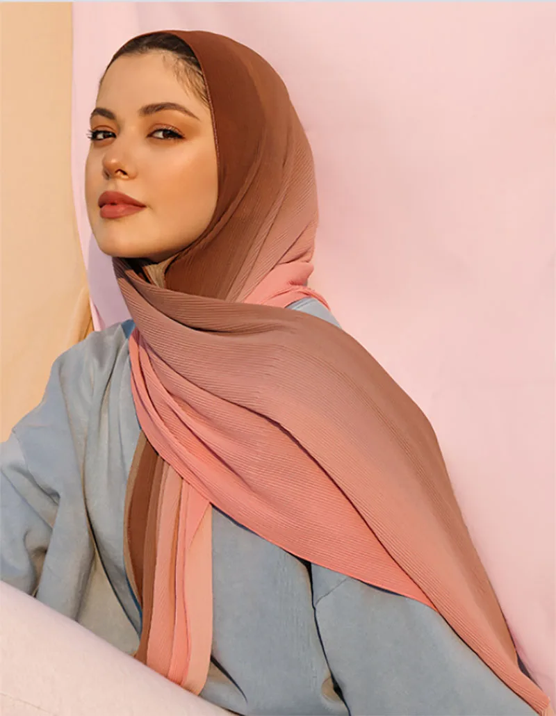 

Mosaic Color Creased Scarf hijab Muslim Women Long Shawls wraps Fashion Islam Arab headscarf Gradient Sunscreen Scarves Foulard
