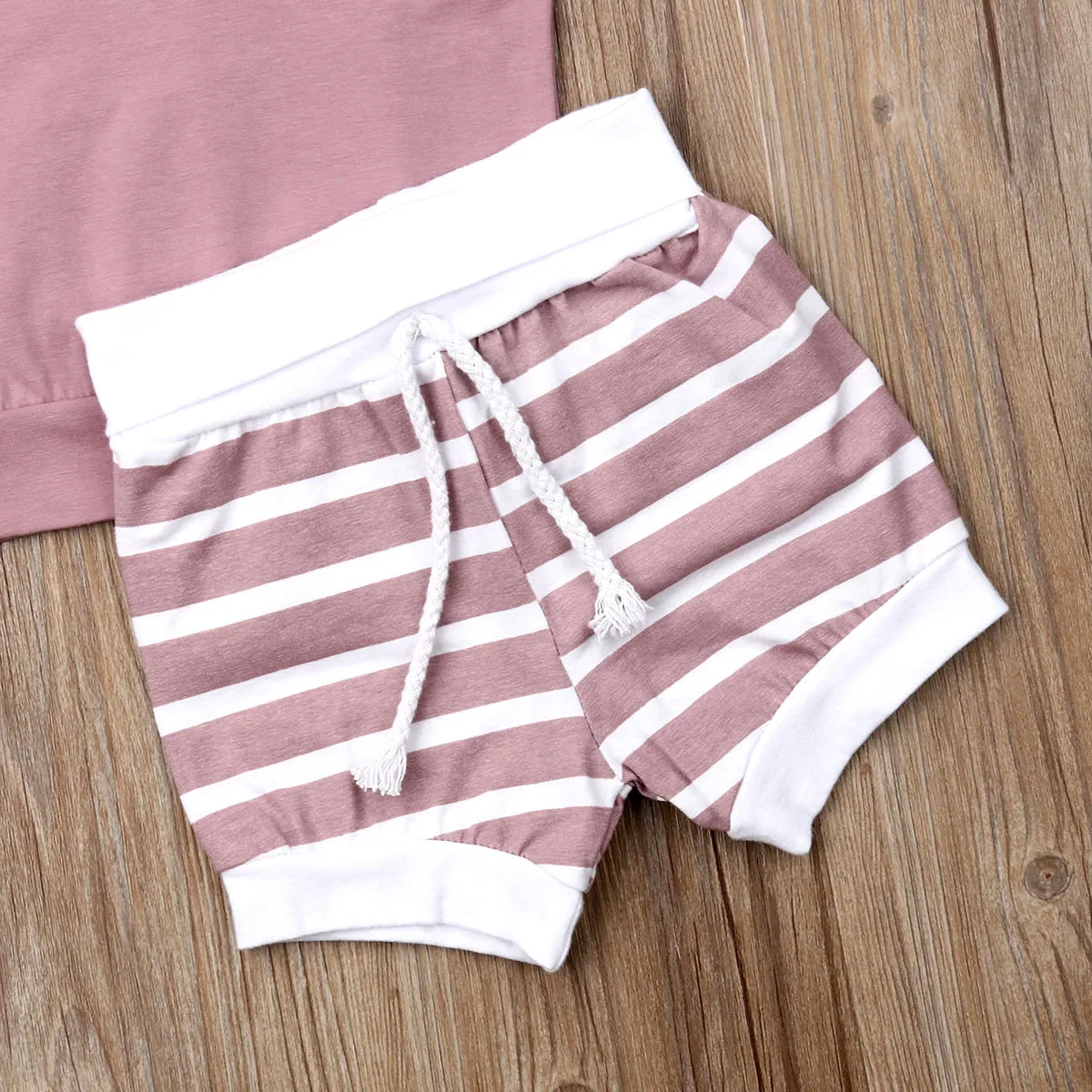 

Newborn Baby Girls Boys 0-18M Clothes Hooded Stripe Tops Short Pants Outfits