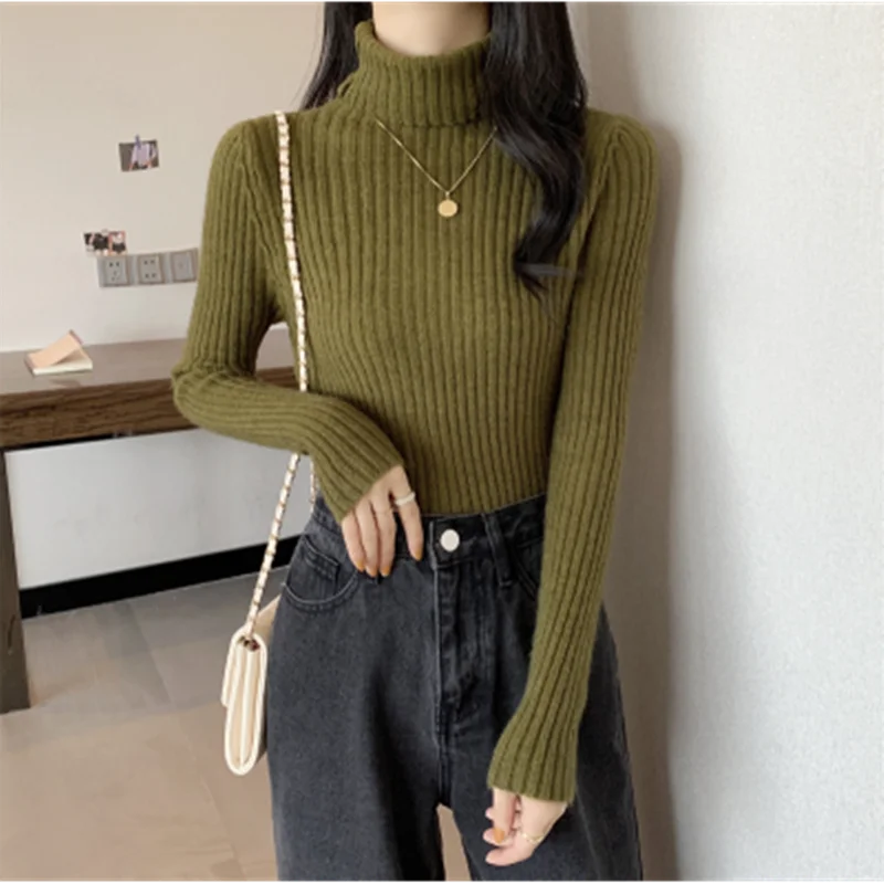 

Плотный свитер, Женский вязаный пуловер в рубчик, свитер с длинным рукавом, водолазка, облегающий джемпер, мягкий теплый женский свитер