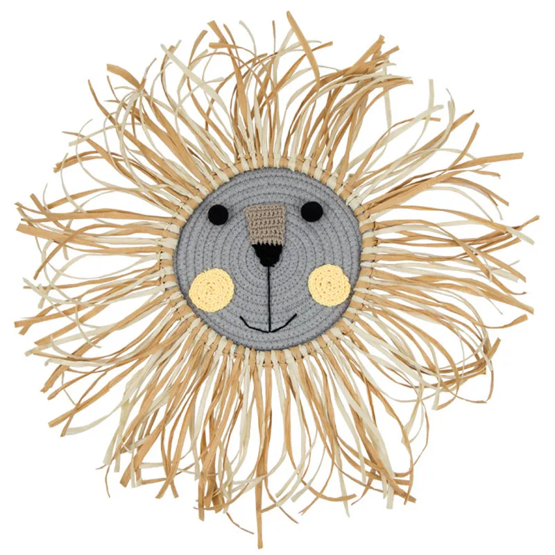 

Wall Hanging Mount Decoration Kindergarten Ornament Nordic Style Hand Woven Wall Art Blend Cartoon Lions Animal Children Room
