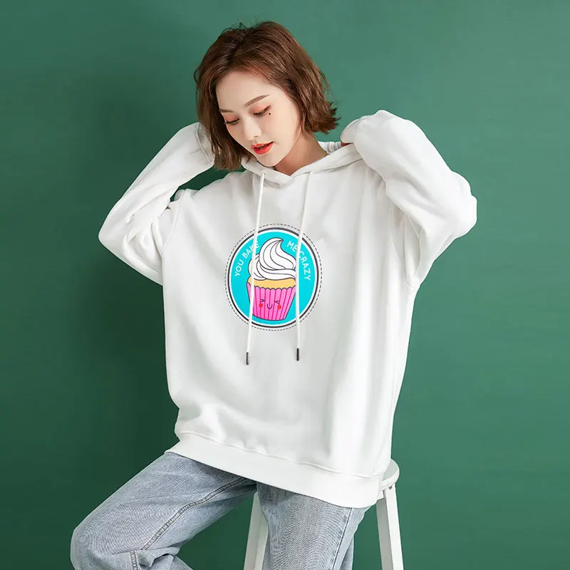 

new white hooded fleece sweet girl han edition code ladies live