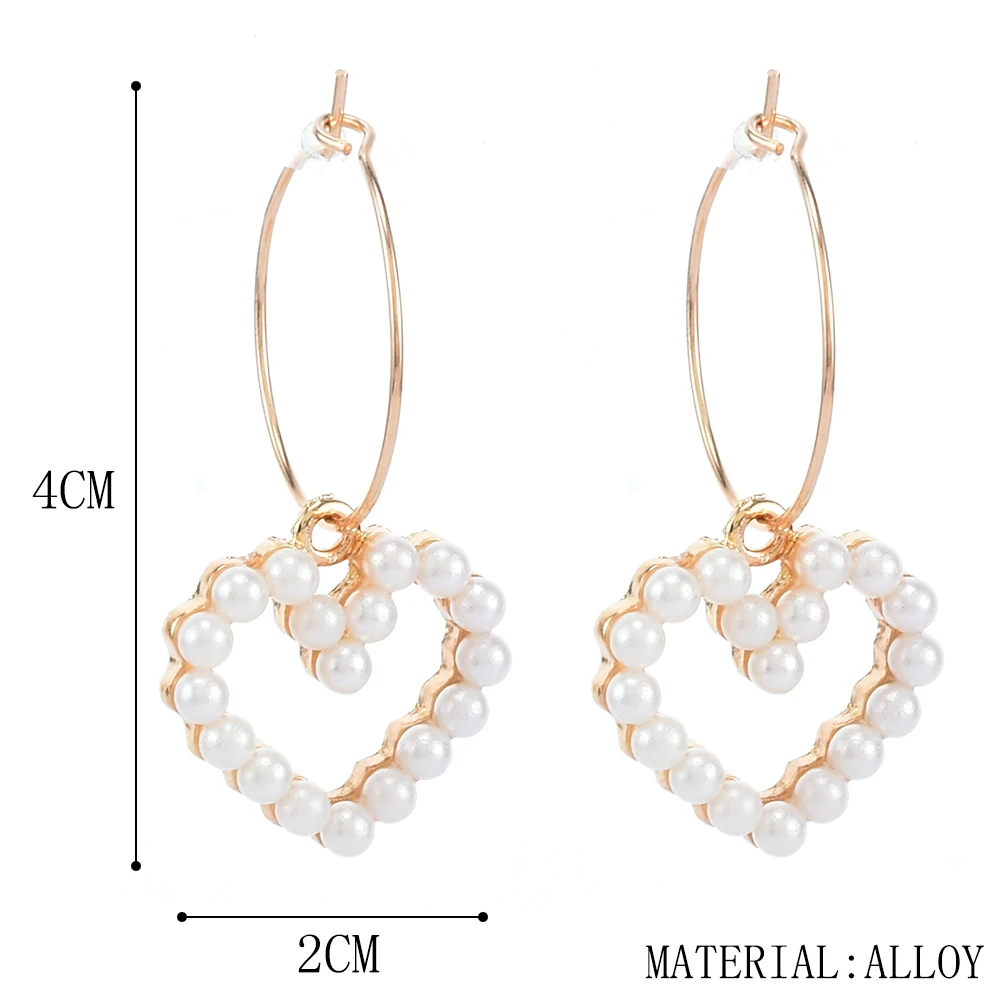 

Korean Women Simple Wild Geometric Heart Pearl Drop Dangle Party Hoop Earrings Girl Earrings Jewelry Small Hoop Earrings