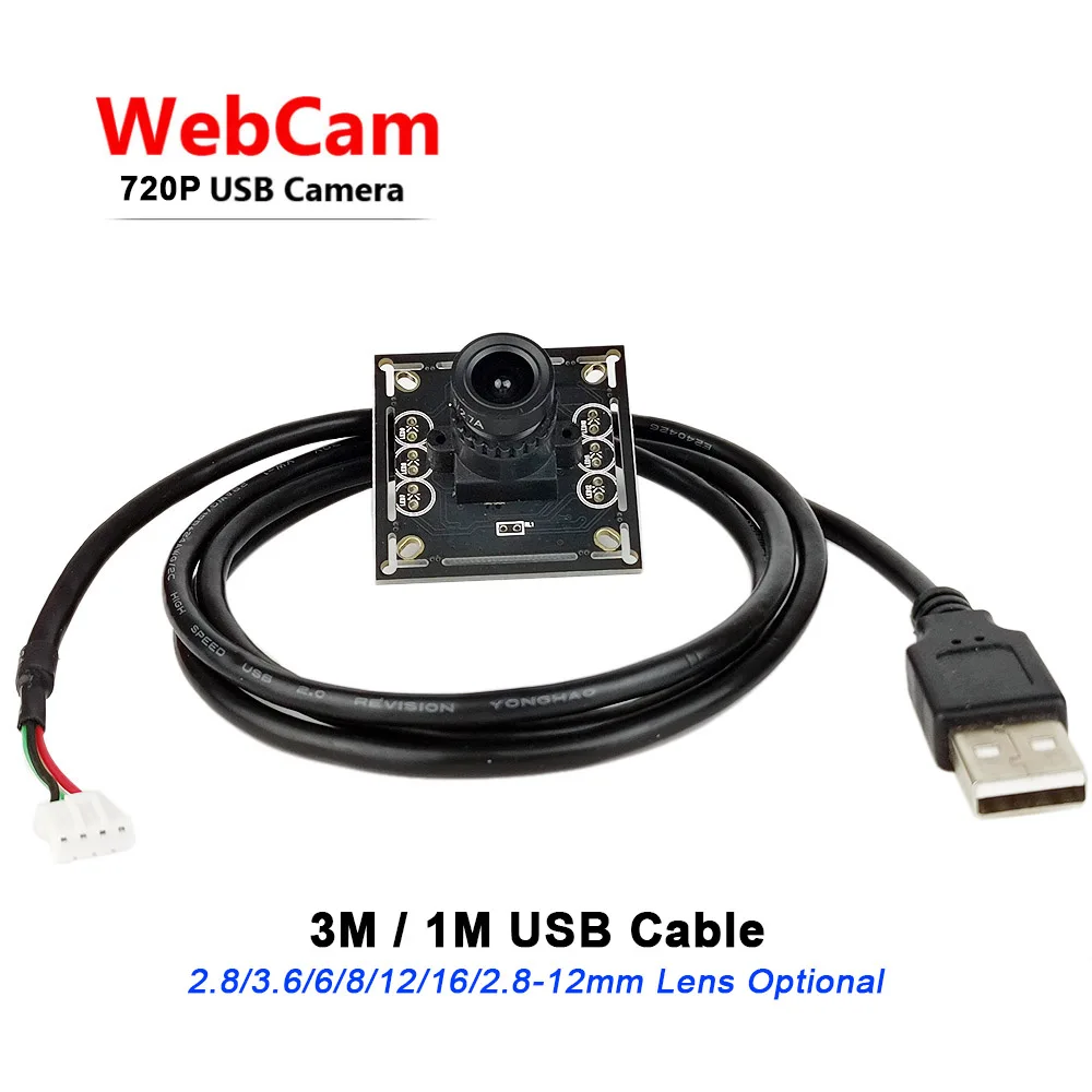 

720P USB Camera Module CMOS Micro Mini USB2.0 Webcam for Android Windows Linux Mac Computer PC Laptops 1M/3M USB Cable Can Choos