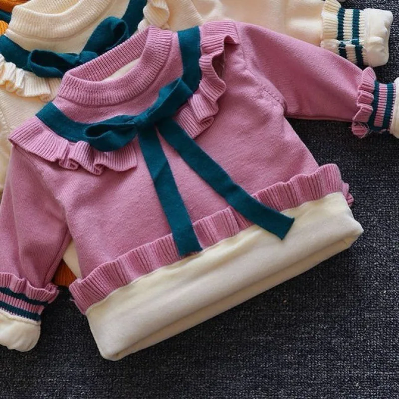 Бархатный пуловер вязаные детские свитера на весну и зиму Теплые Топы для