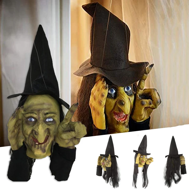 

Newly Horror Eavesdropping Witch Ornament Creative Halloween Window Decoration for Home Living Room Bedroom