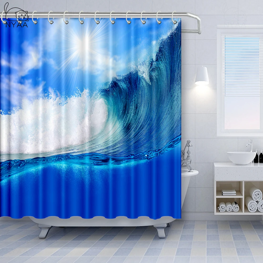 Vixm Surf Waves Caribbean Sea and Water Splash for Surfers Polyester Fabric Bathroom Shower Curtains with Hooks | Дом и сад