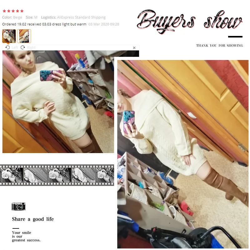

Off Shoulder Knitted Dress Women Plus Size 3XL Long Sleeve Sweater Mini Dresses Female 2020 Spring Autumn Casual Ladies Pullover