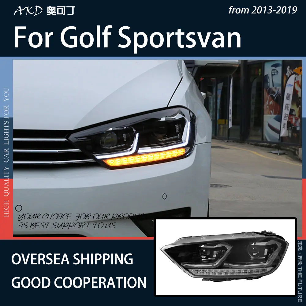 

AKD Head Lamp for Golf Sportsvan LED Headlight 2013-2019 Headlights Golf Sportsvan DRL Turn Signal High Beam Angel Eye Projector