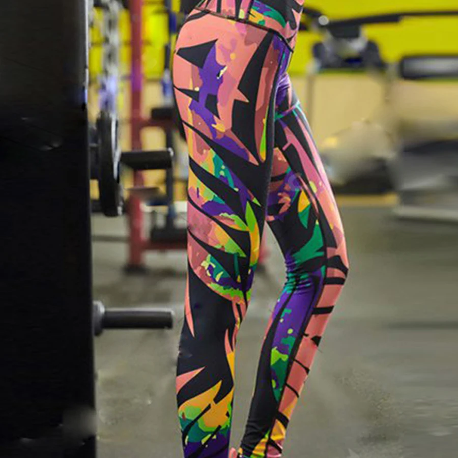 Женские сексуальные эластичные спортивные брюки с принтом штаны для йоги