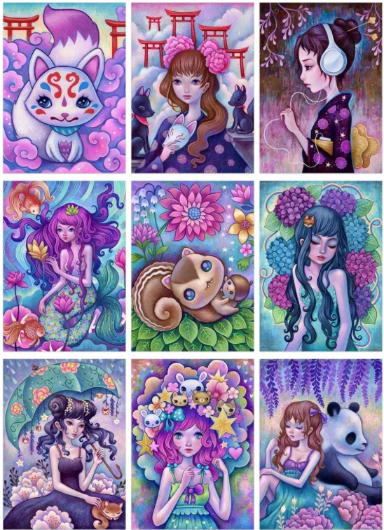 

5D DIY Diamond Painting Canvas Cartoon Girl Full Round with AB Drill Mosaic Cross Stitch Pattern Handmade Embroidery Decor Gifts