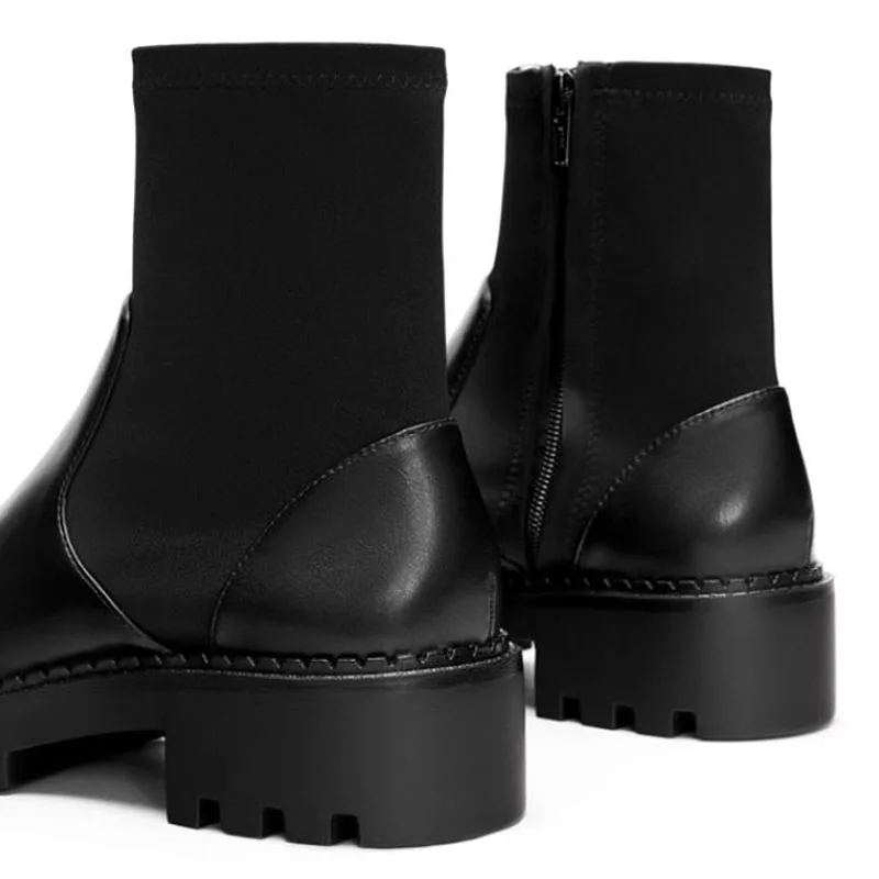 Женские ботинки Челси taofen черные на толстой подошве с закругленным носком