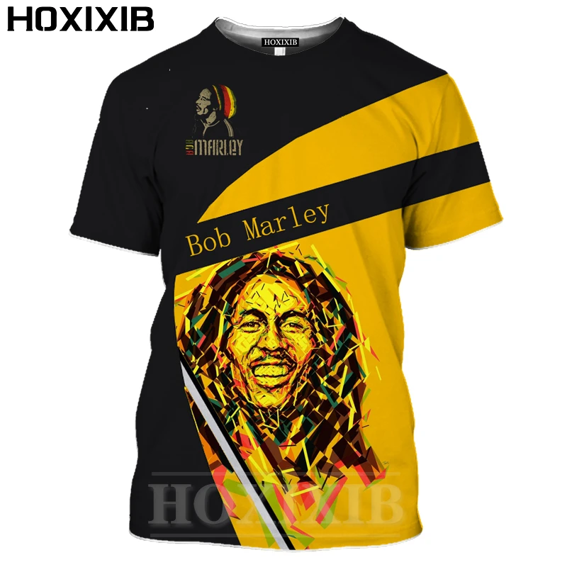 

HOXIXIB Men Tshirt Summer 3D Print Reggae Music Singer Bob Marley T Shirt Women Black Tees Hip Hop Dirty Braid Spokesperson Tops