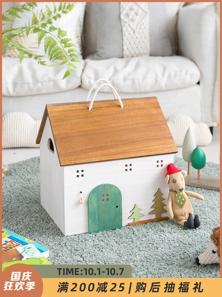 

Nordic desktop wooden house storage box children's toy storage cartoon shelf
