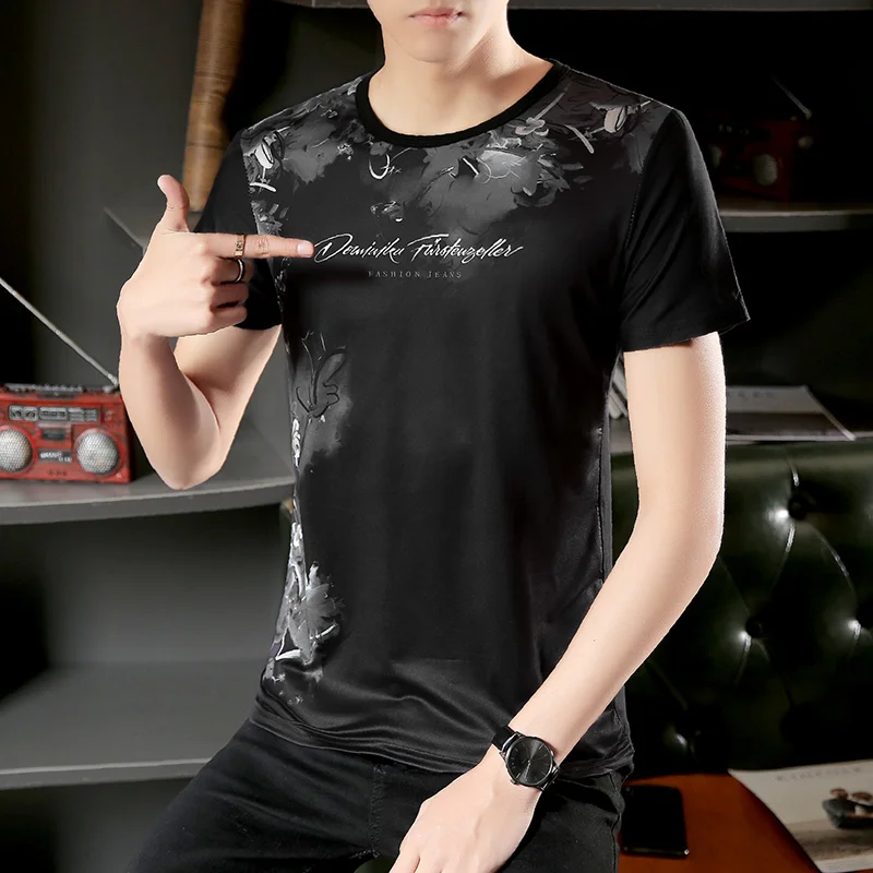 

2021 New Men Casual O-neck Tee Shirts Fashion printing High Streetwear Short Sleeve Beach Tshirt male Versatile High Quality