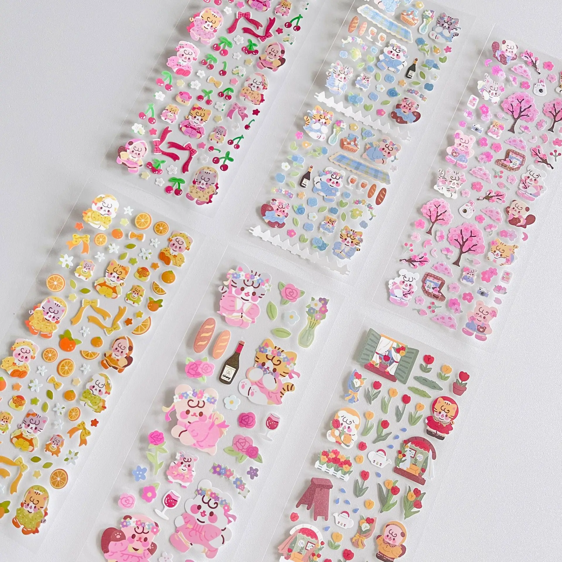 

SKYSONIC Cute Cherry Blossoms Cartoon Stickers DIY Scene Journal Bullet Plan Deco Sticker Idol Cards Korean Decorative Supplies