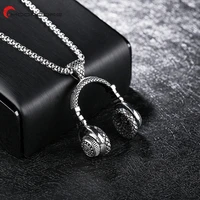 mooncore hip hop rock music dj headphone men women pendant necklace male stainless steel neck jewelry 60cm chains couple gift