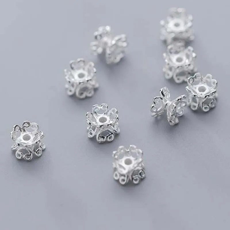 Реальная твердая кожа серебряная двухсторонняя Крышка для бусин в форме цветка