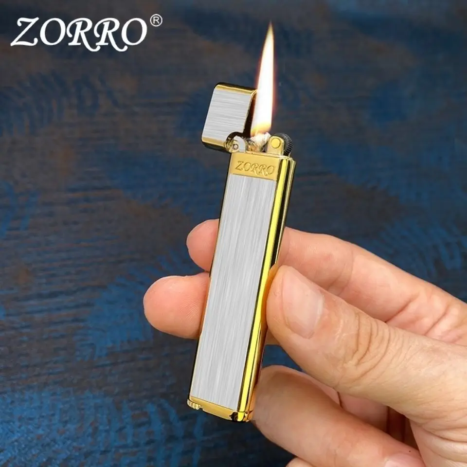 

Керосиновая Зажигалка Зорро легкая тонкая портативная Зажигалка из матового металла, винтажный кремневый шлифовальный круг, мужской подар...