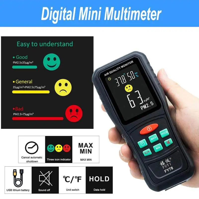 Digital Air Quality Monitor PM2.5 Meter Temperature And Humidity Monitoring Sensor Gas Analyzer Color Screen | Инструменты