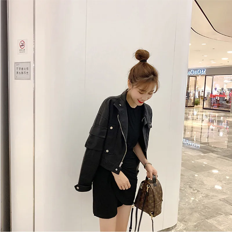 

Pu Leather Loose Vintage High Street Hit Casual Outwear Ladies Biker Women Jacket Coat 092