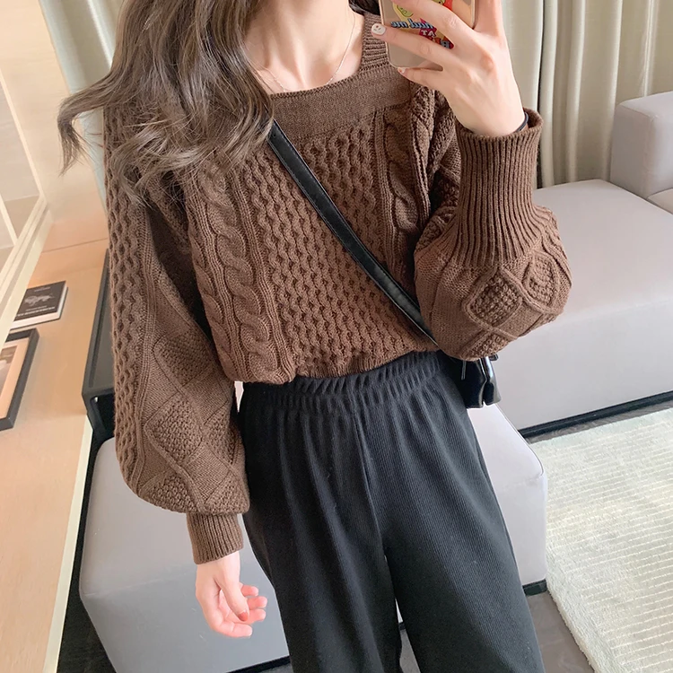 Женский вязаный свитер Woherb винтажный пуловер с квадратным воротником пышными