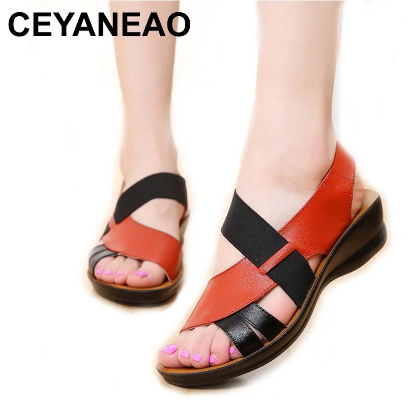 CEYANEAOLeather женские босоножки на мягкой подошве для мамы и сандалии Модная