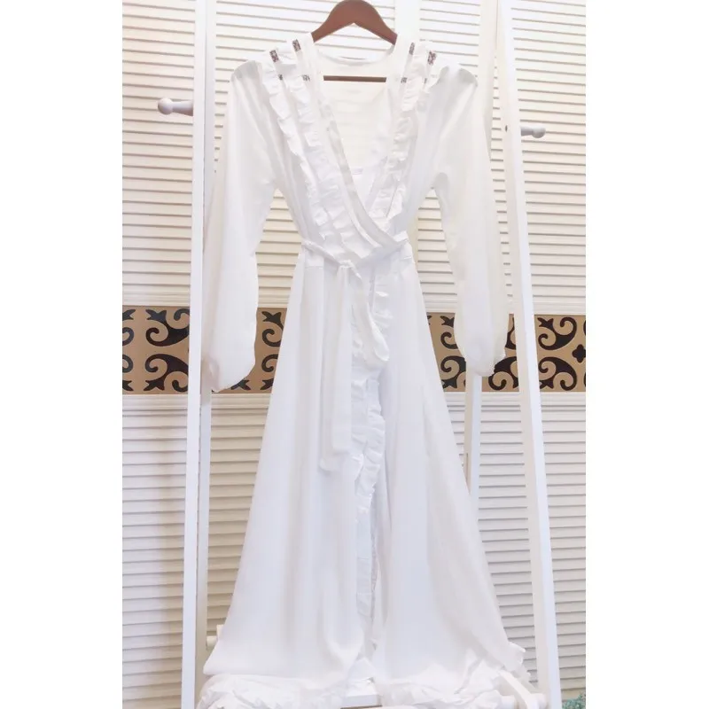 Сексуальные макси Вечерние белые осенние кружевные пляжные Vestido повседневные цветочные платья элегантные женские платья с длинным рукавом