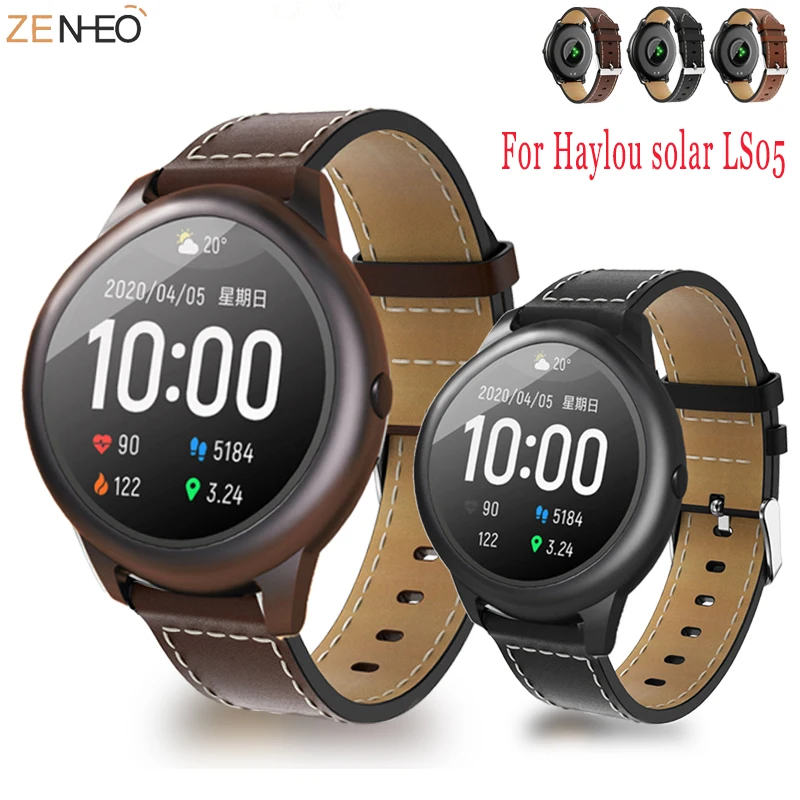 

Leather 22mm Watchband strap For Xiaomi Haylou solar LS05 original Smart Wristband Bracelet For Haylou solar LS05 Correa