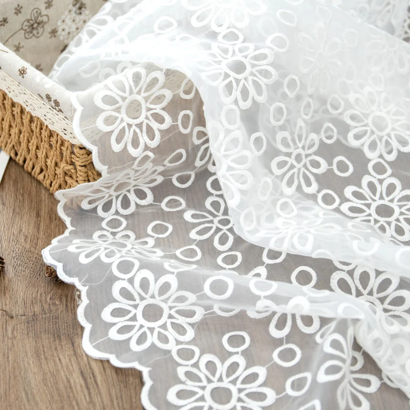 Organza yarn embroidery fabric white embroidered lace fabric dress children's clothing fabric tablecloth curtain handmade cloth