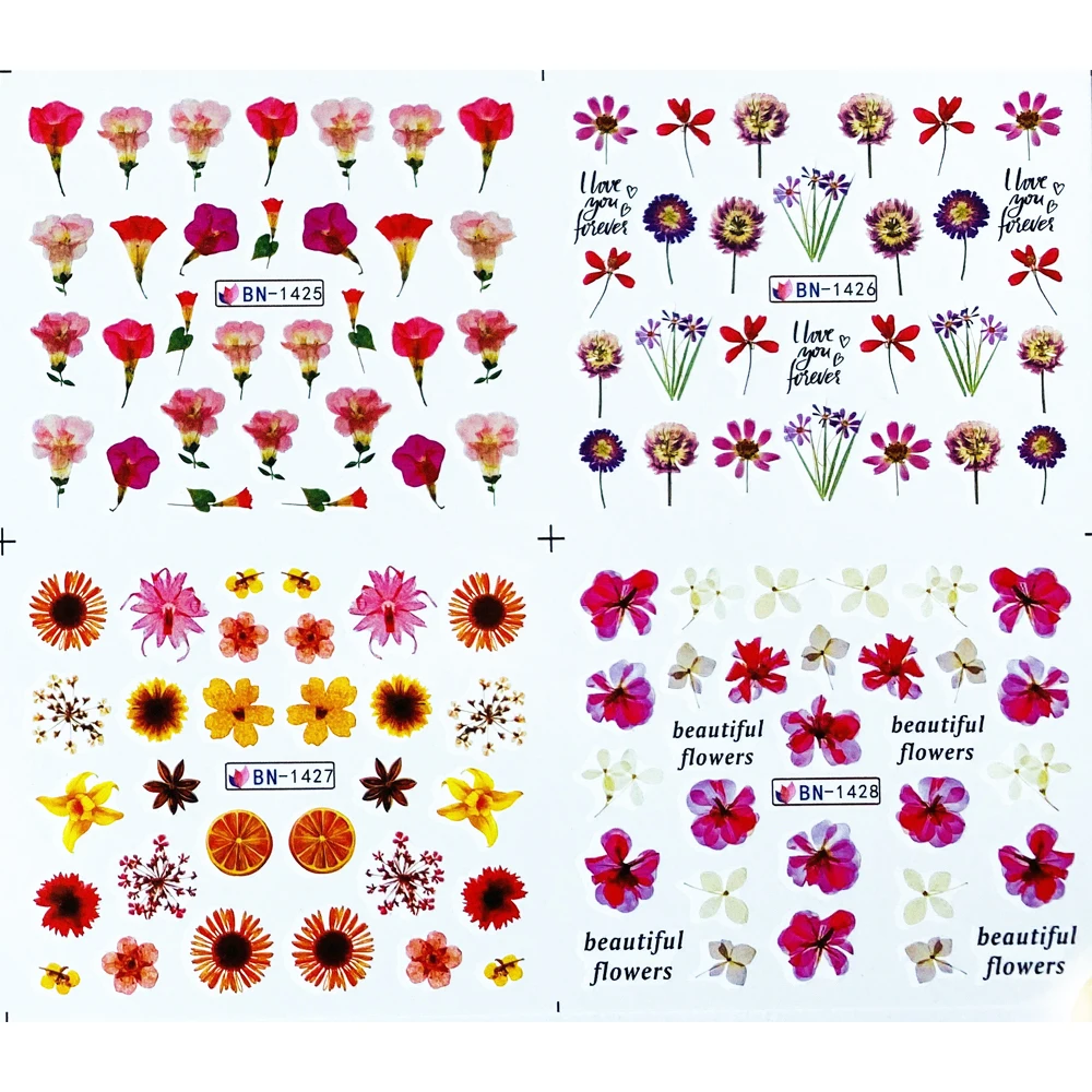 12 типов цветочных наклеек для ногтей наклейка дизайн в виде листьев водная