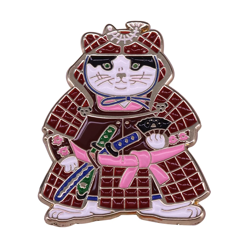 Эмалированный значок с изображением кошки-самурая брошка мультфильм | Украшения