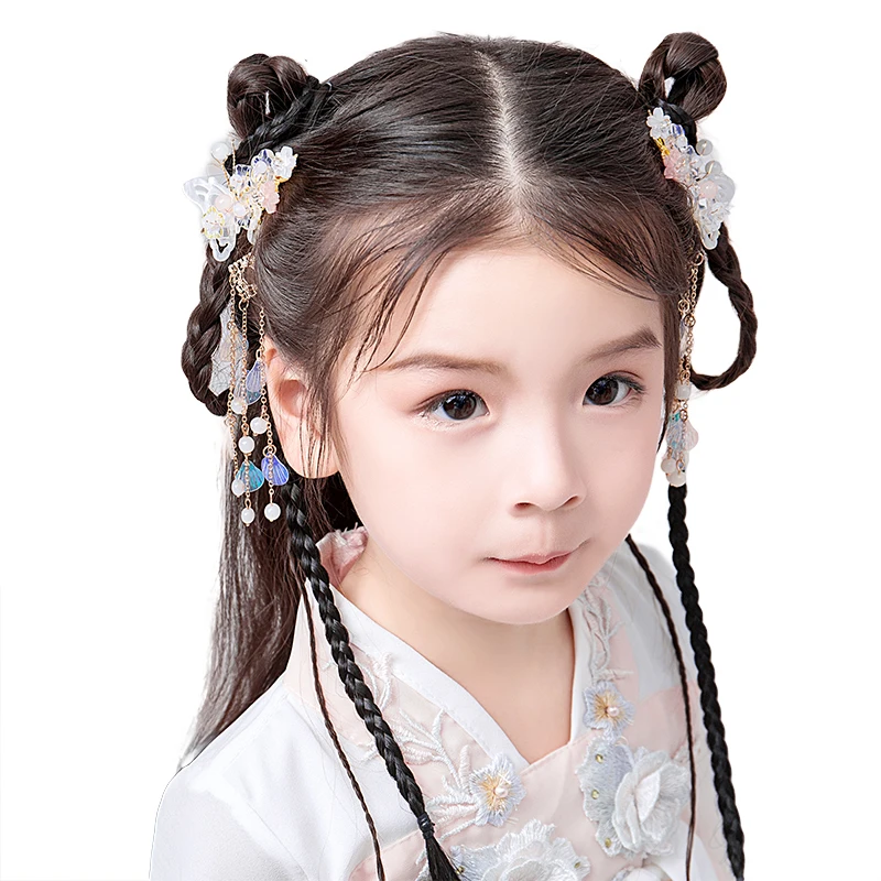 

Hanfu Headgear Children Girls Headware Accessories Tassels Step By Step Antiquity Clip Costume Hair Accessories Headdress LB729