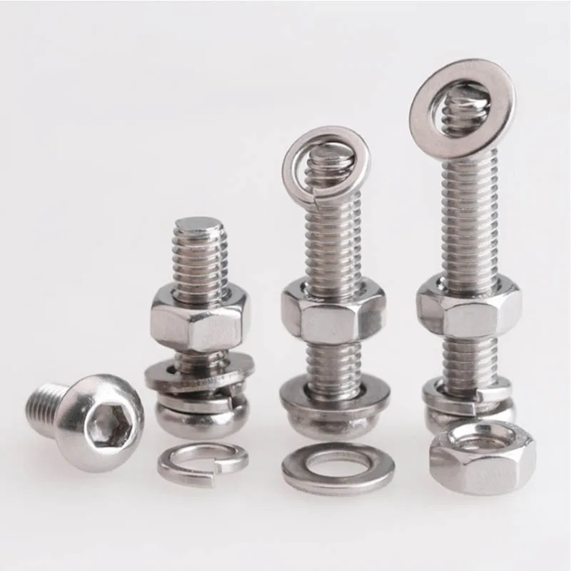 

M5m6m8m10m12 stainless steel 304 disc head hexagon socket screw nut washer spring washer set Daquan 3Pcs