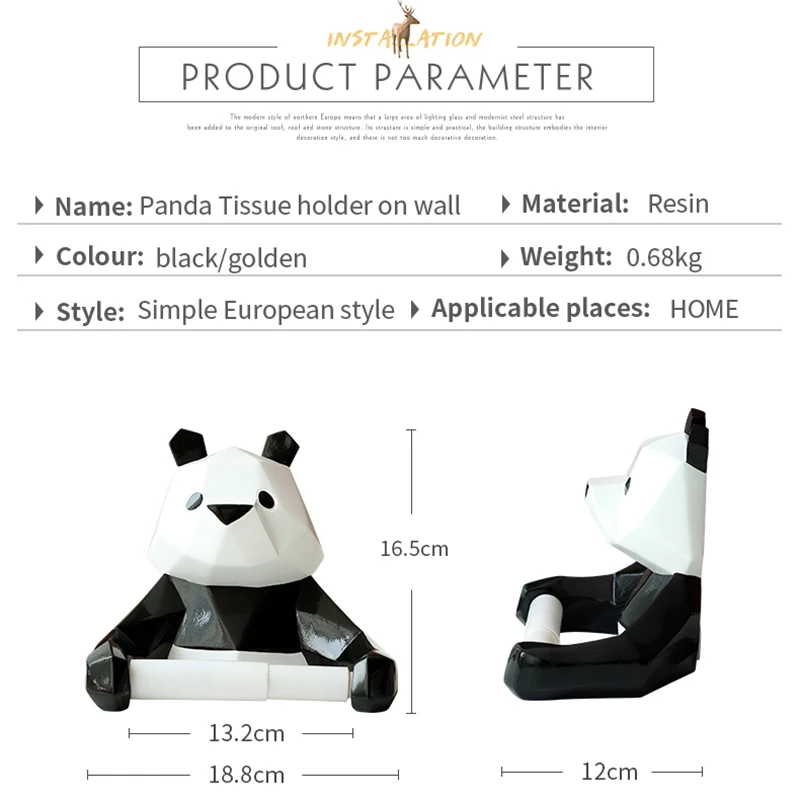 

Resin Panda Figurine Wall Mounted Rolling Paper Holder Punch Free Bathroom Decoration XH8Z