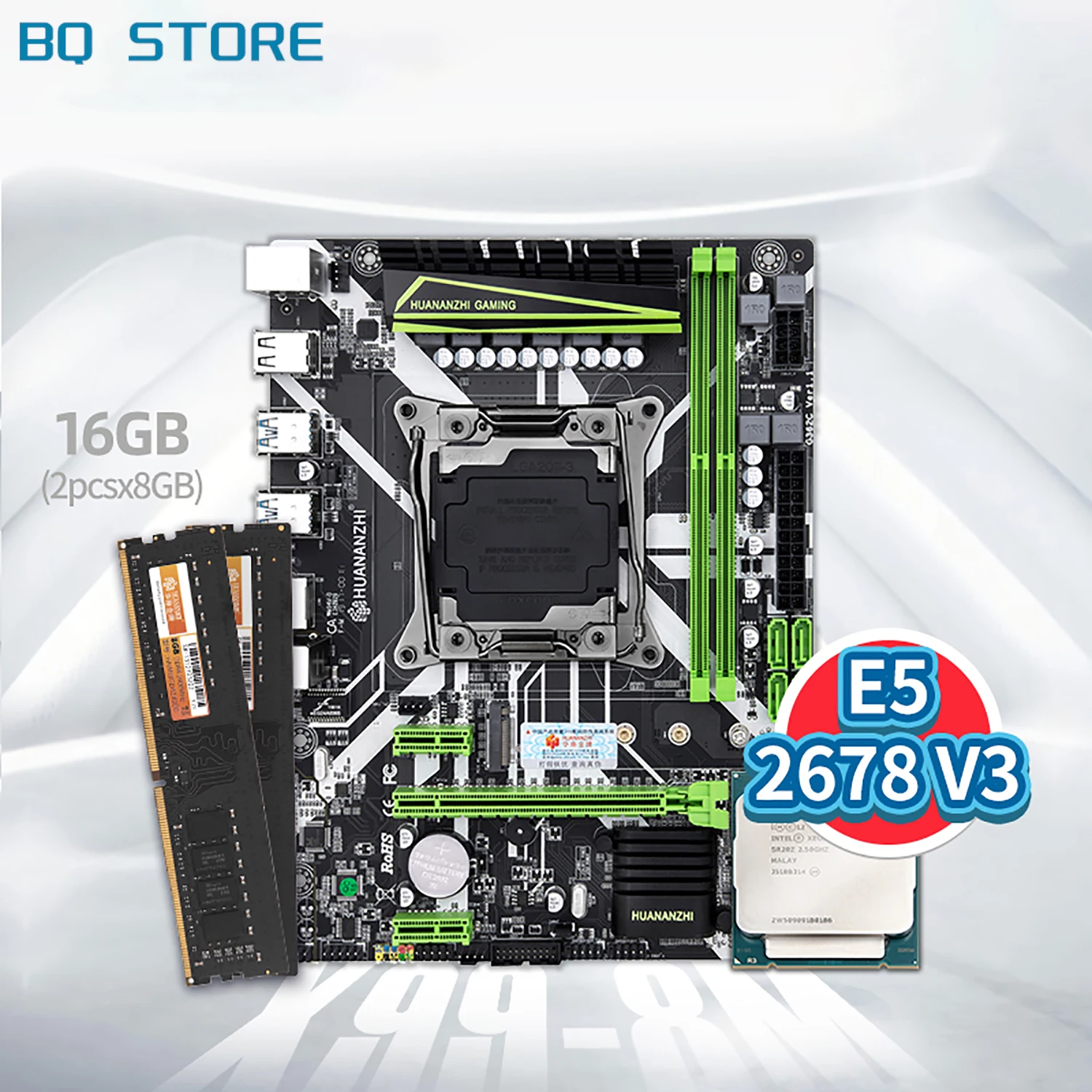 

HUANANZHI X99 8M X99 Motherboard with Intel XEON E5 2678 V3 with 2*8G DDR4 NON-ECC memory combo kit set NVME USB3.0 ATX Server