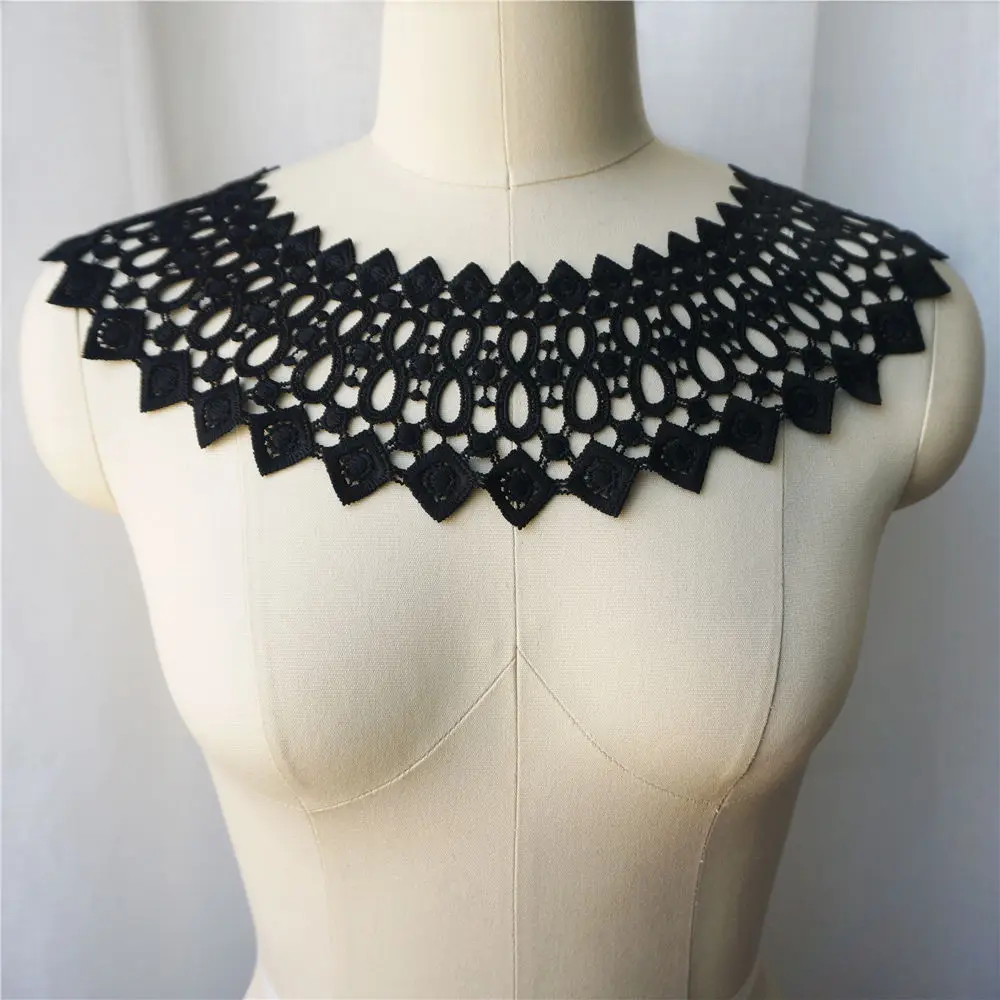 Черная ткань с круглым вырезом воротник вышитая аппликация для платья полые