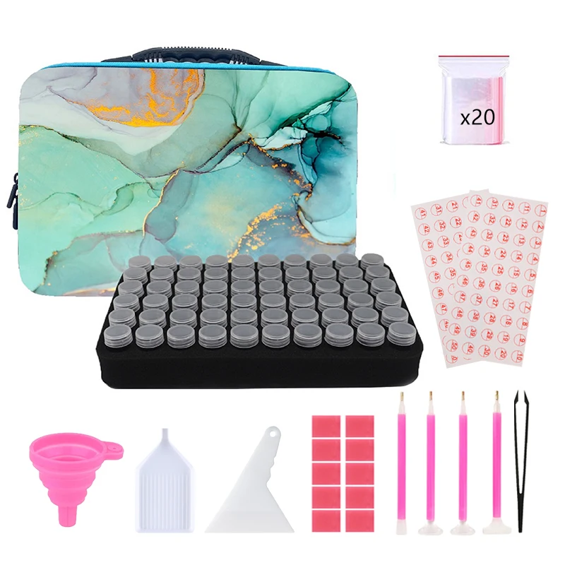 

60 Slots Diamond Painting Accessories Storage Box Kit DIY Diamond Embroidery Tools Beads Storage Container Jar Zippered Case