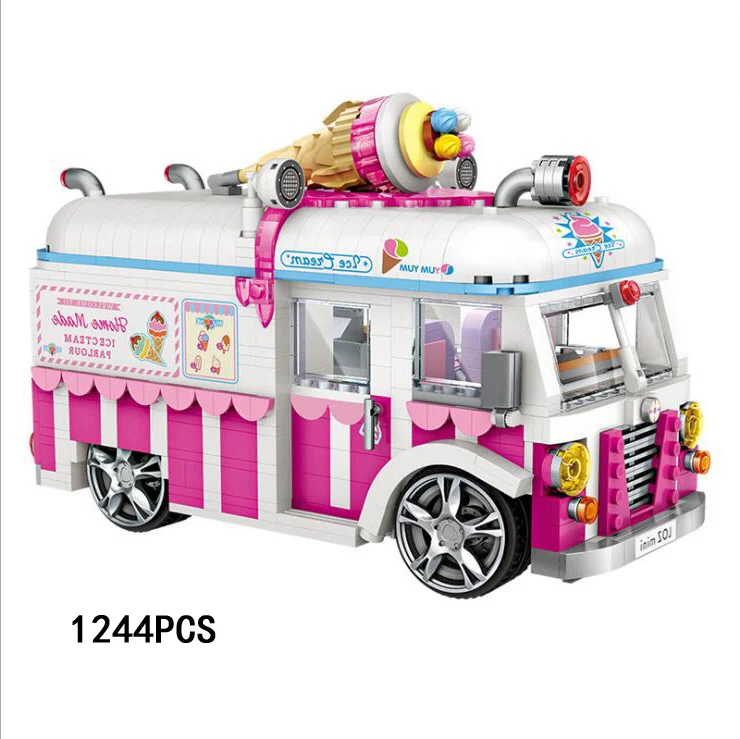 

LOZ креативный городской мини-автомобиль, Алмазный строительный блок, грузовик с мороженым, Сборная модель автомобиля, кирпичи, коллекция иг...