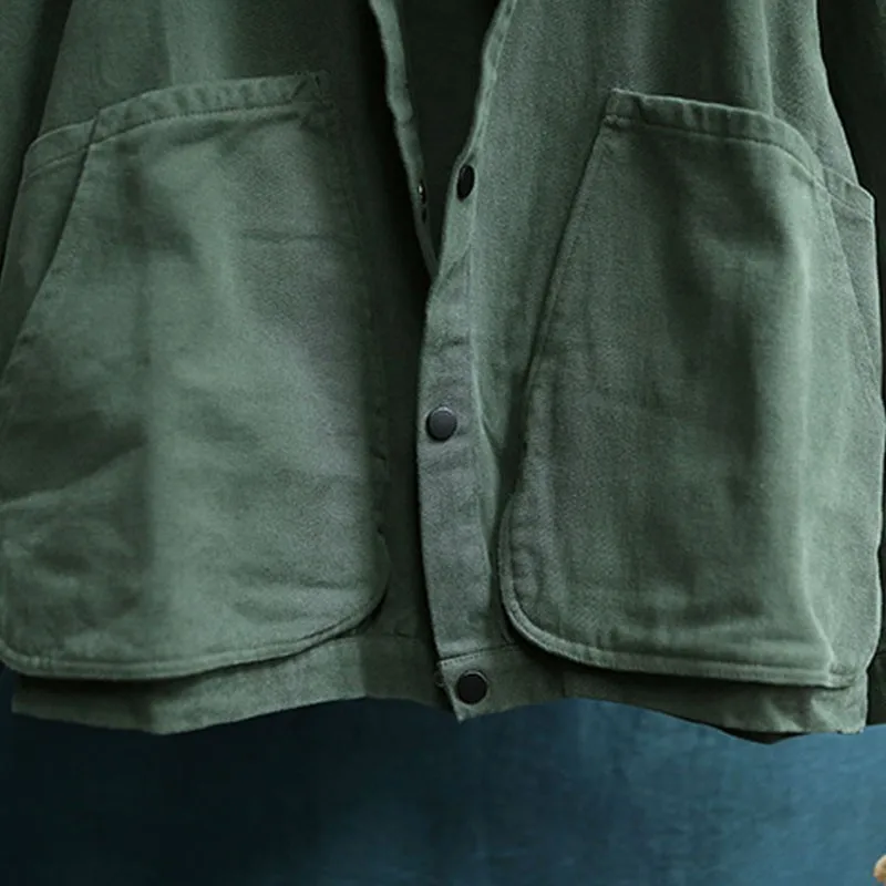 

Johnature Autumn New Female Korean Casual Loose Pocket Turn-down Collar Jacket 2021 Comfortable All-match Women Long Sleeve Coat