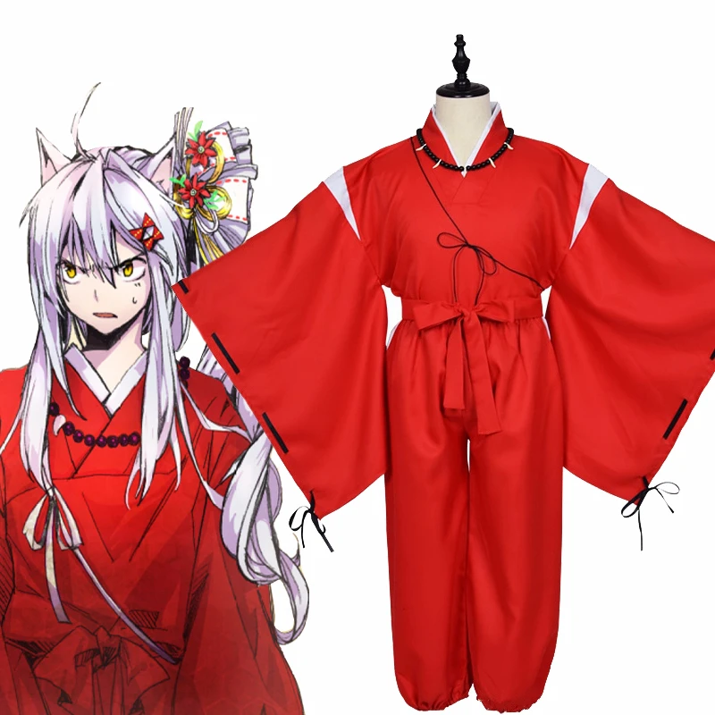 

Anime Inuyasha Cosplay Costume INUYASHA Red Japanese Kimono Samurai Clothing Full Set Halloween Party Uniform Wigs Ears Necklace