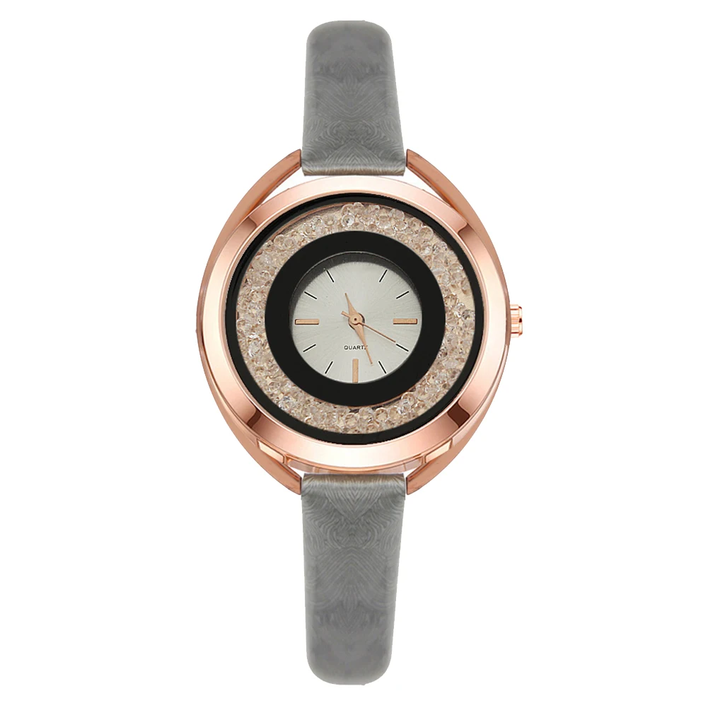 

Luxury Women Watch Quicksand Rhinestone Round Dial No Numbers Faux Leather Strap Analog Quartz Ladies Wrist Watches reloj mujer