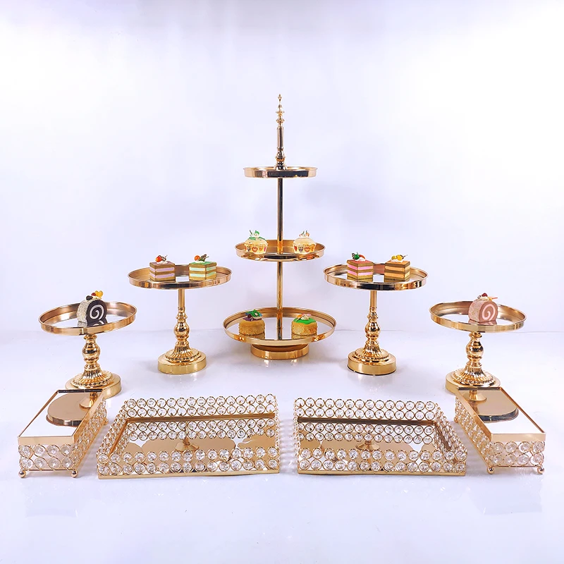 

8-16 PC Crystal Metal Wedding Multi-Layer Cake Stand Rack Set Festival Party Display Tray