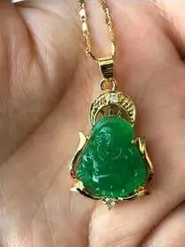 

Green Jade Lucky Buddha pendant + free chain necklace