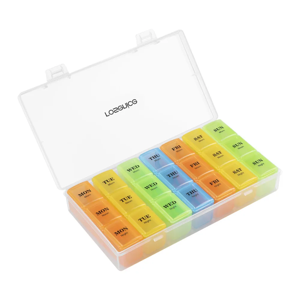 

ROSENICE 1 Set Weekly Pill Box Organiser Portable Dispensing Colorful Grid Pill Boxes Mini Medicine Pill Tablet Organiser