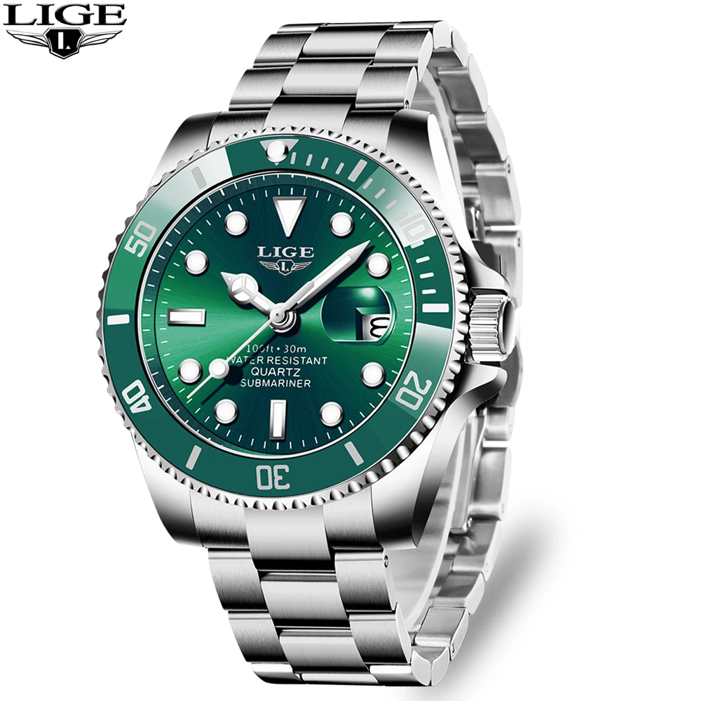 

Кварцевые часы для мужчин LIGE часы Топ бренд класса люкс 2020 зеленые водонепроницаемые часы мужские спортивные наручные часы Relogio Masculino + коро...