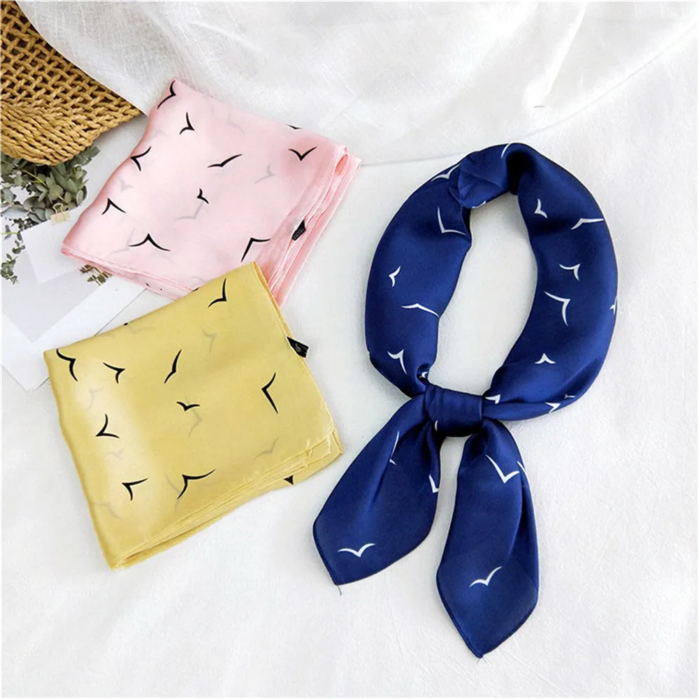 Шелковый атласный шарф для женщин бандана Женская Маленькая шаль женский желтый