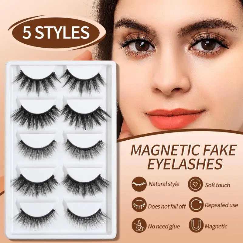 

5 Pairs Reusable Magnetic Eyelashes Set With Magnets Handmade 3D Mink Eyelashes Extended False Eyelashes Eyes Makeup Tools TSLM1