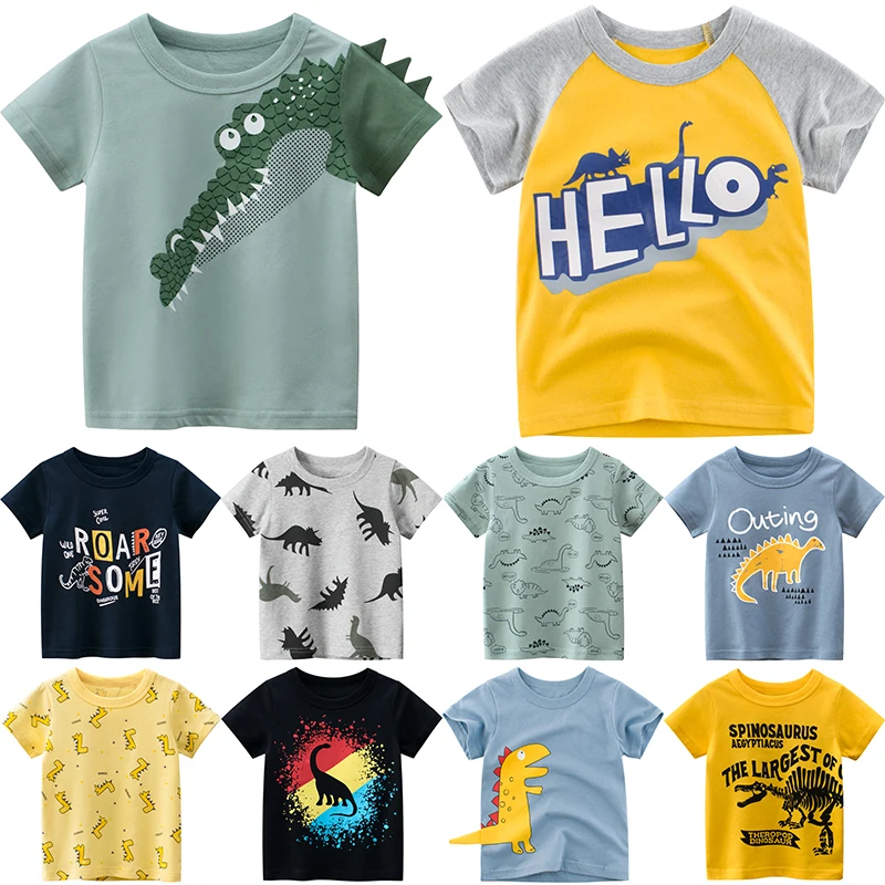 

Kids Boys Funny Cartoon Short Sleeve Tops Animal Car O-neck T-shirt Toddler Baby Cotton Clothes