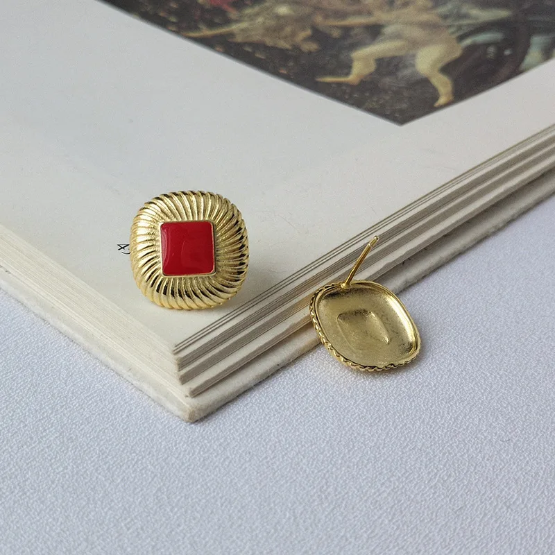 

Harlig sterling silver S925 gold color vintage stud earrings for women allergy free fashion jewelry trendy style